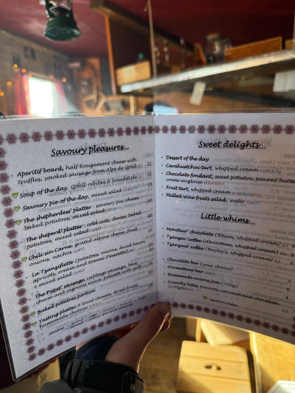 Menu de Refuge de l'espace