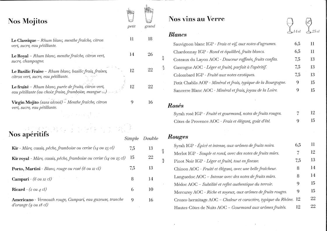 Menu de L'Apostrophe