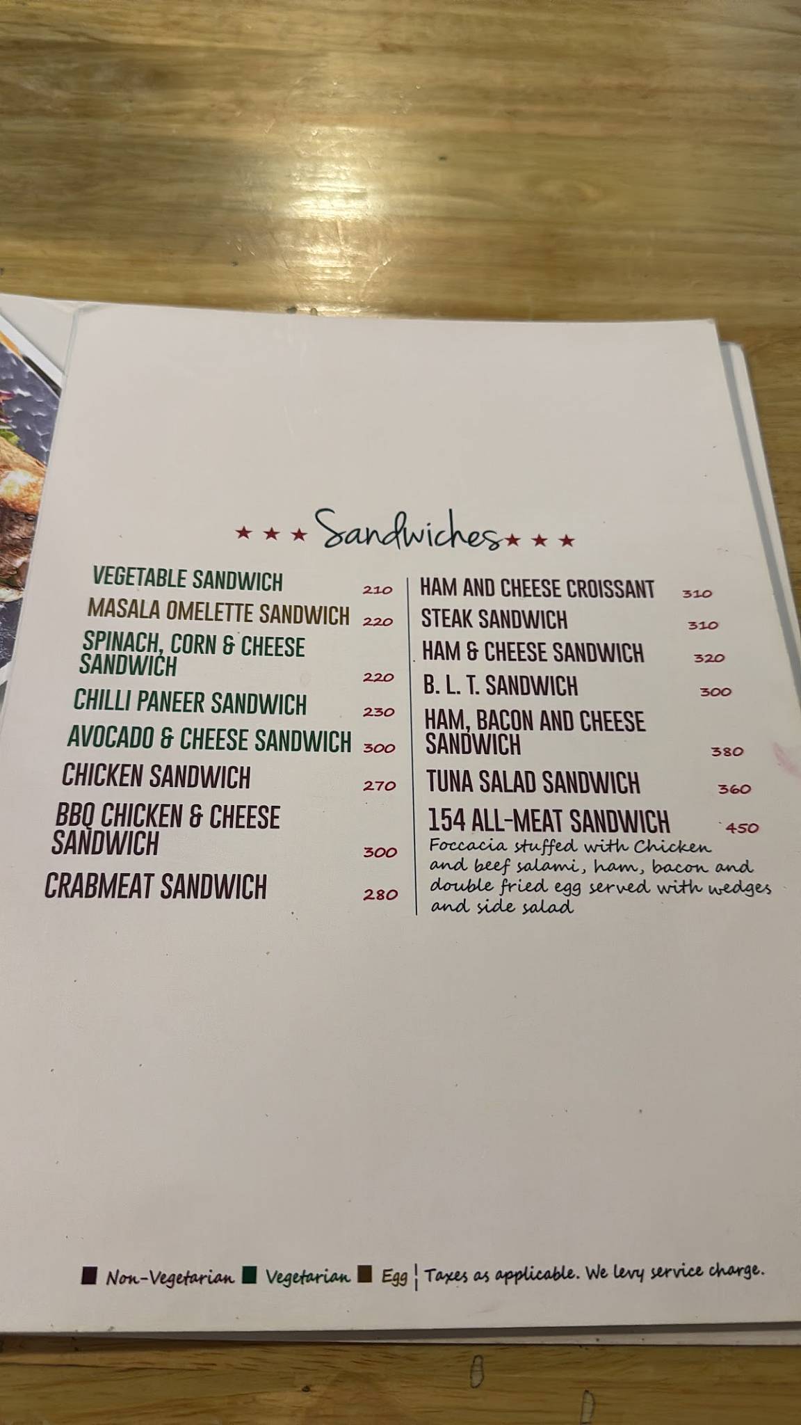 154 Breakfast Club menu
