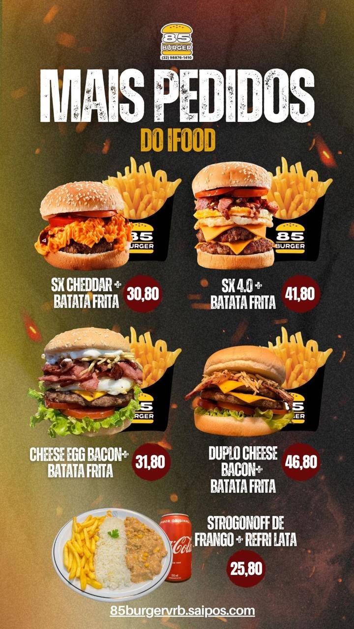 85Burger cardápio
