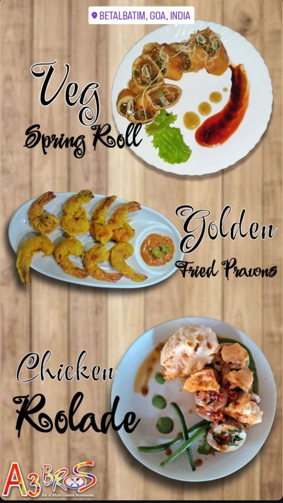 A3 Bros Restaurant and Bar menu