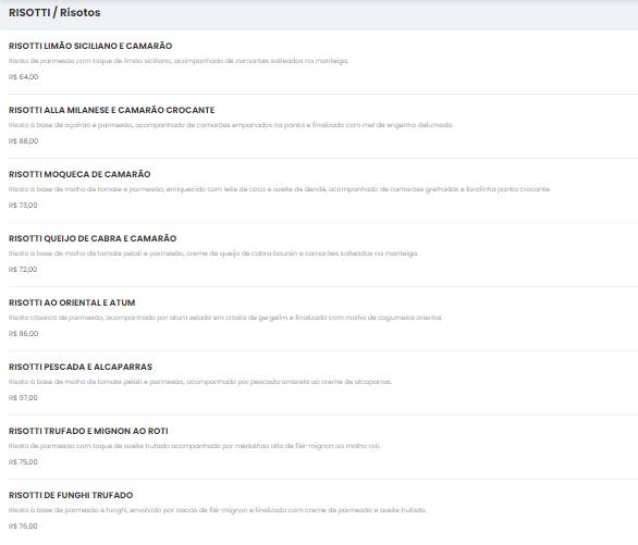 Arbóreo Ristorante cardápio