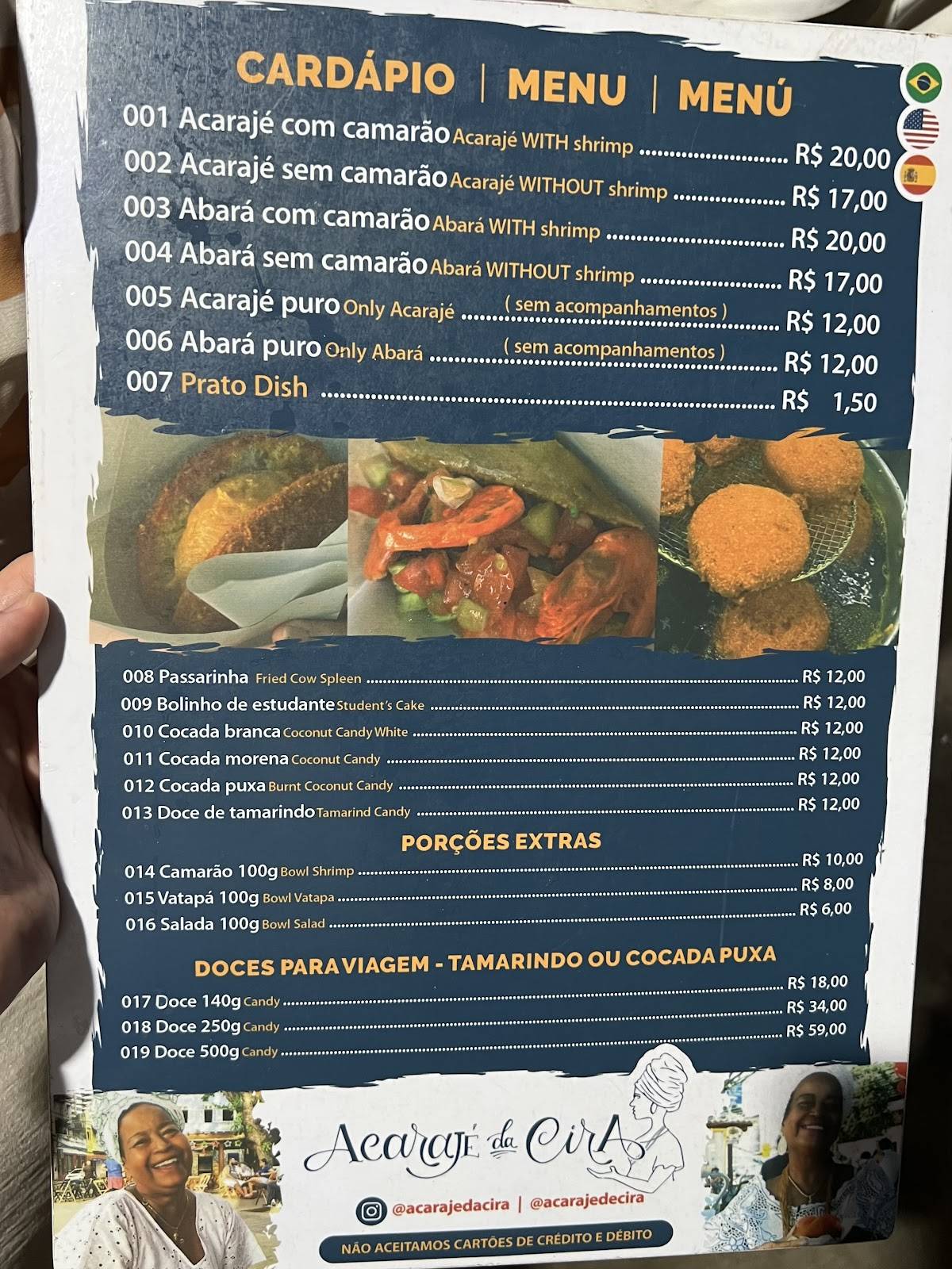 Acarajé da Cira cardápio
