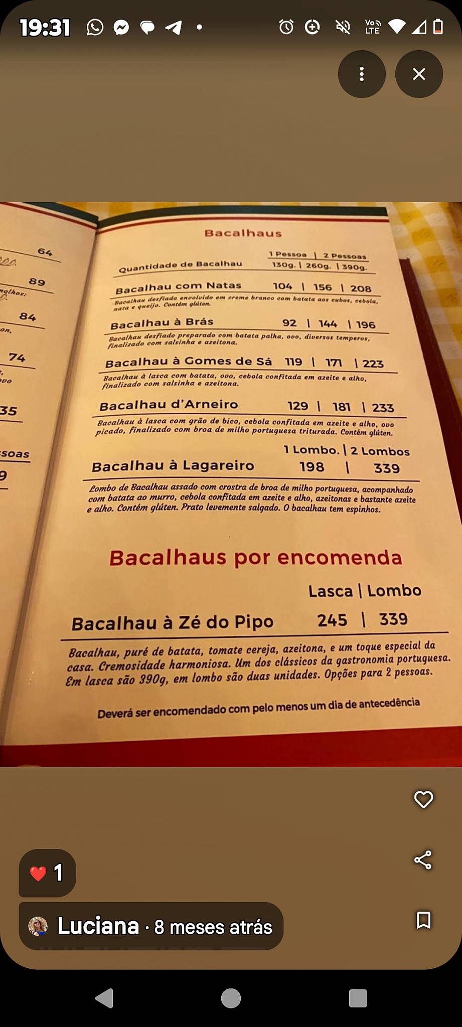 Afonso's cardápio