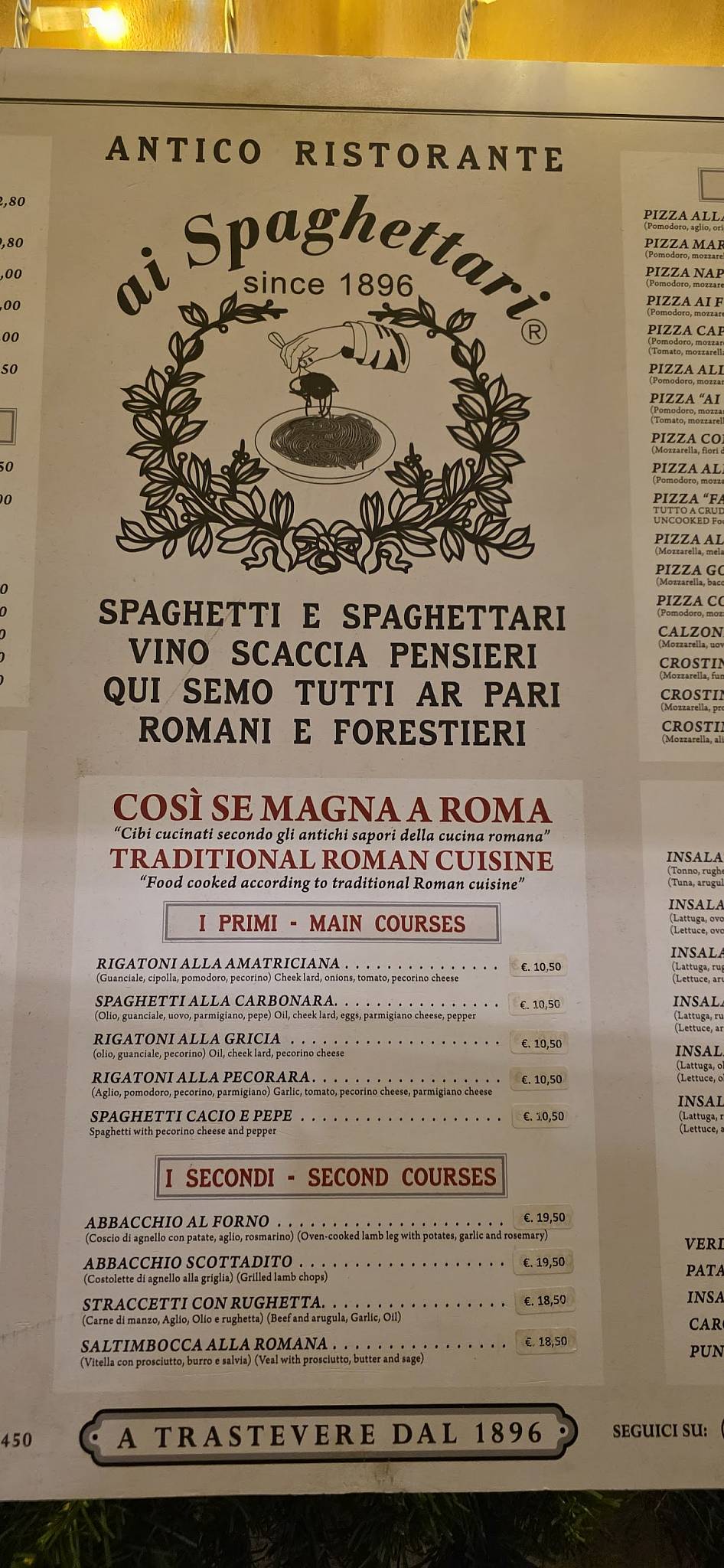 Menu di Ristorante Ai Spaghettari Dal 1896 
