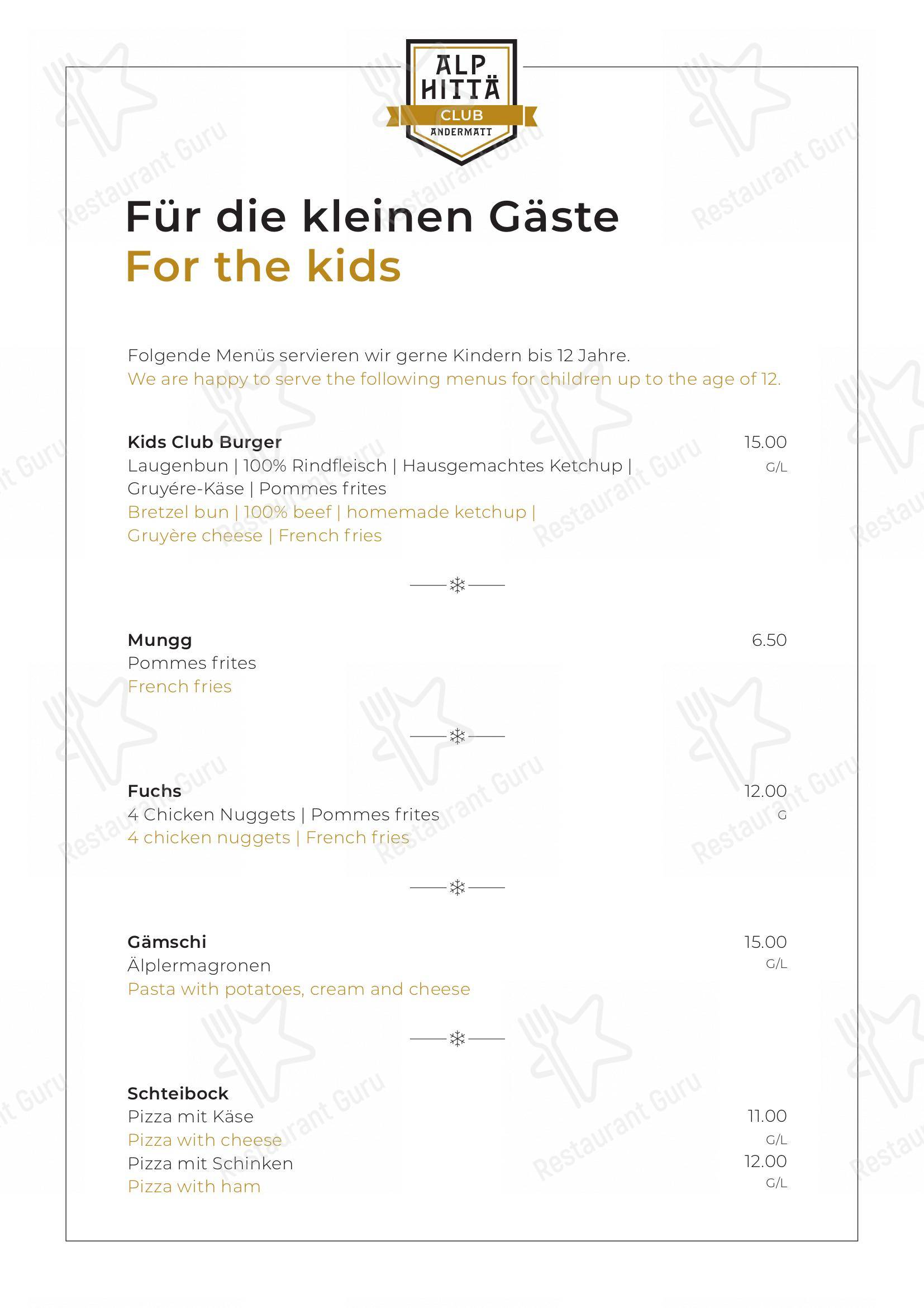 菜单 per Restaurant Alp-Hittä in Andermatt