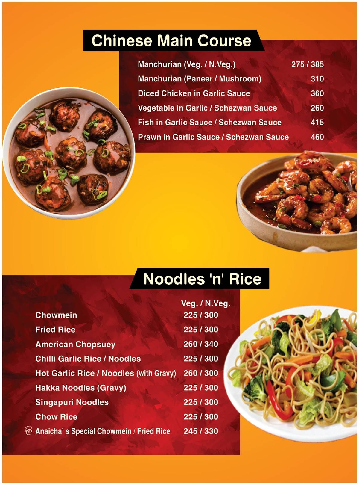 Anaicha's Food Joint menu