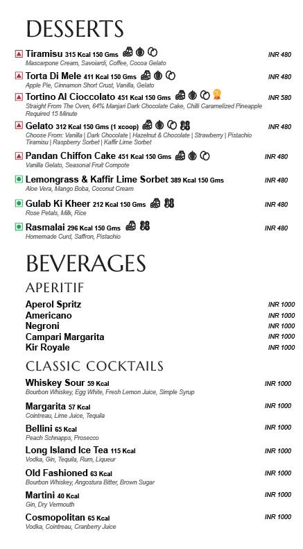 AnnaMaya FoodHall - Andaz Delhi menu