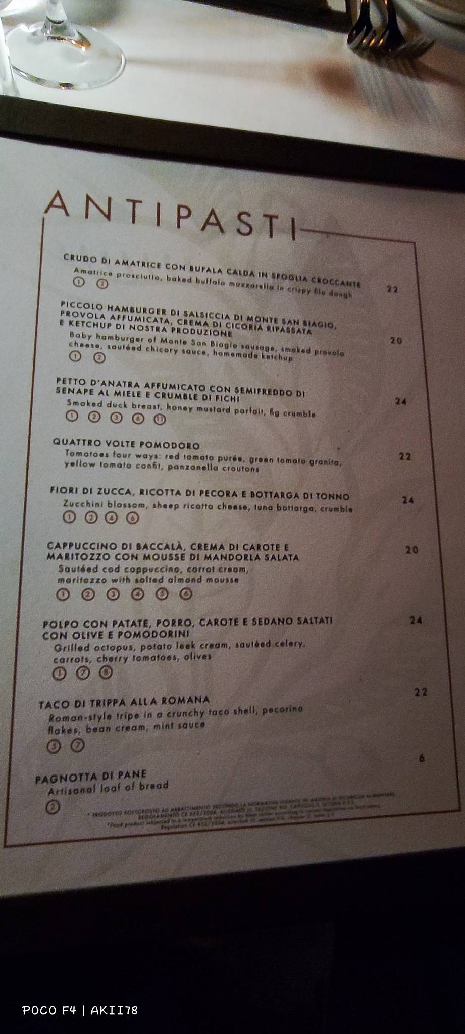 Menu di Antica Pesa 
