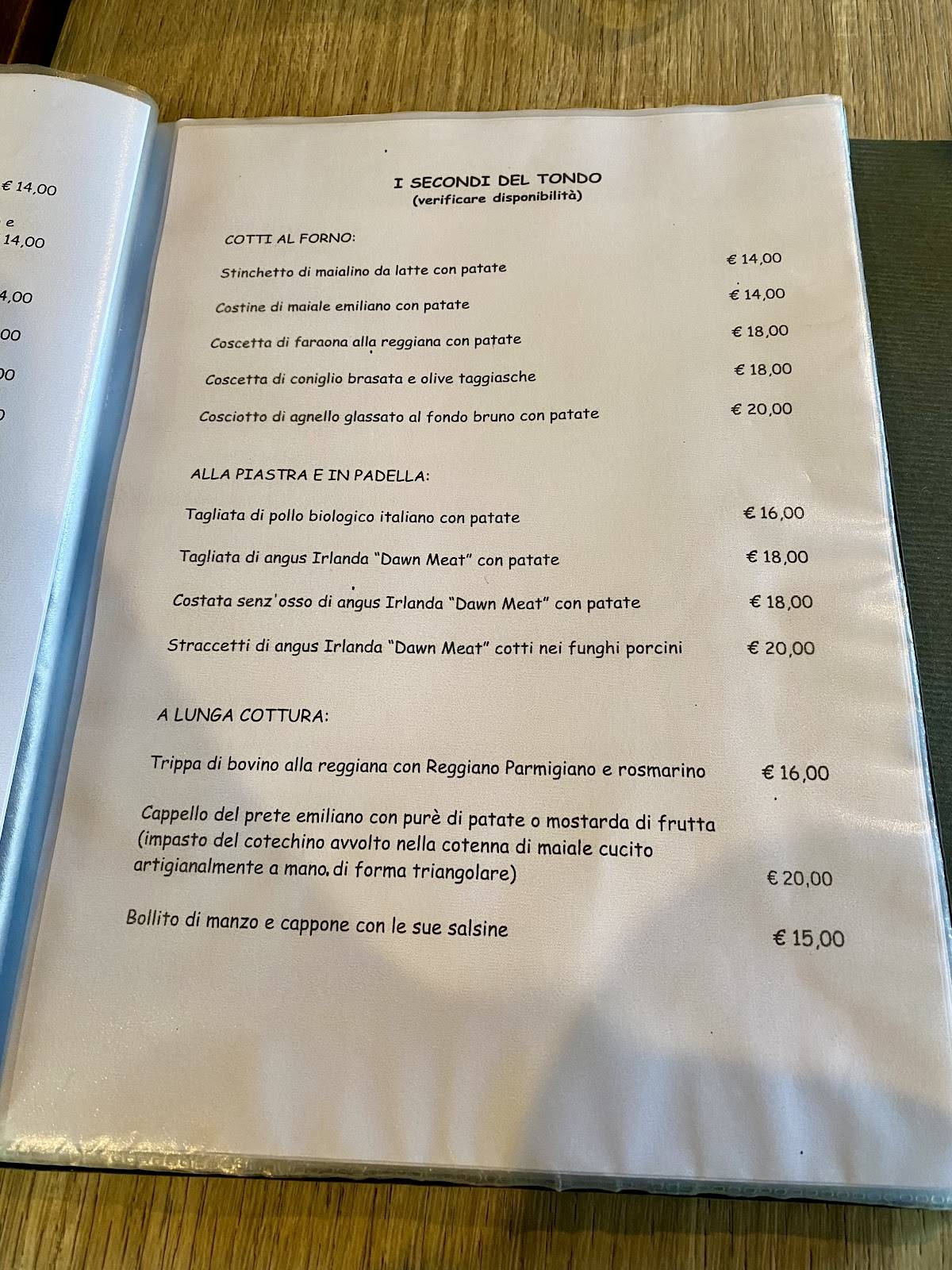 Menu di Antica Trattoria del Tondo 