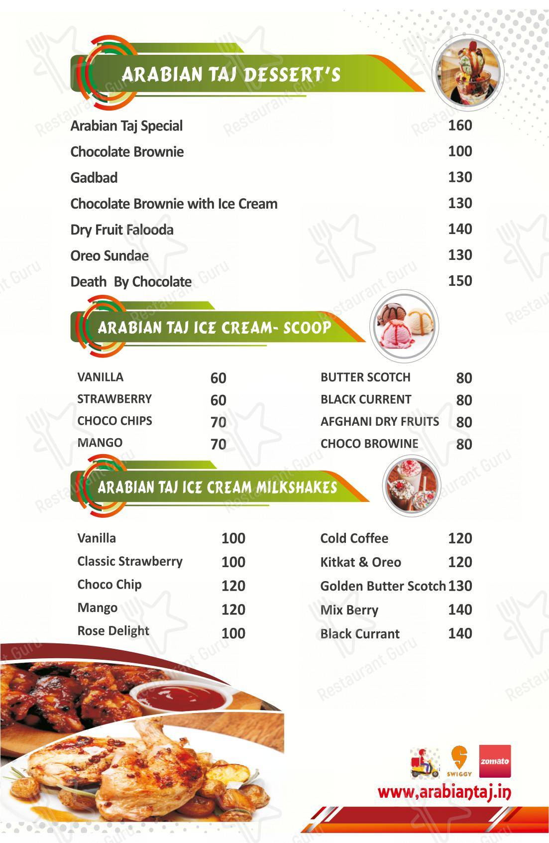 Arabian Taj Family Restaurant menu
