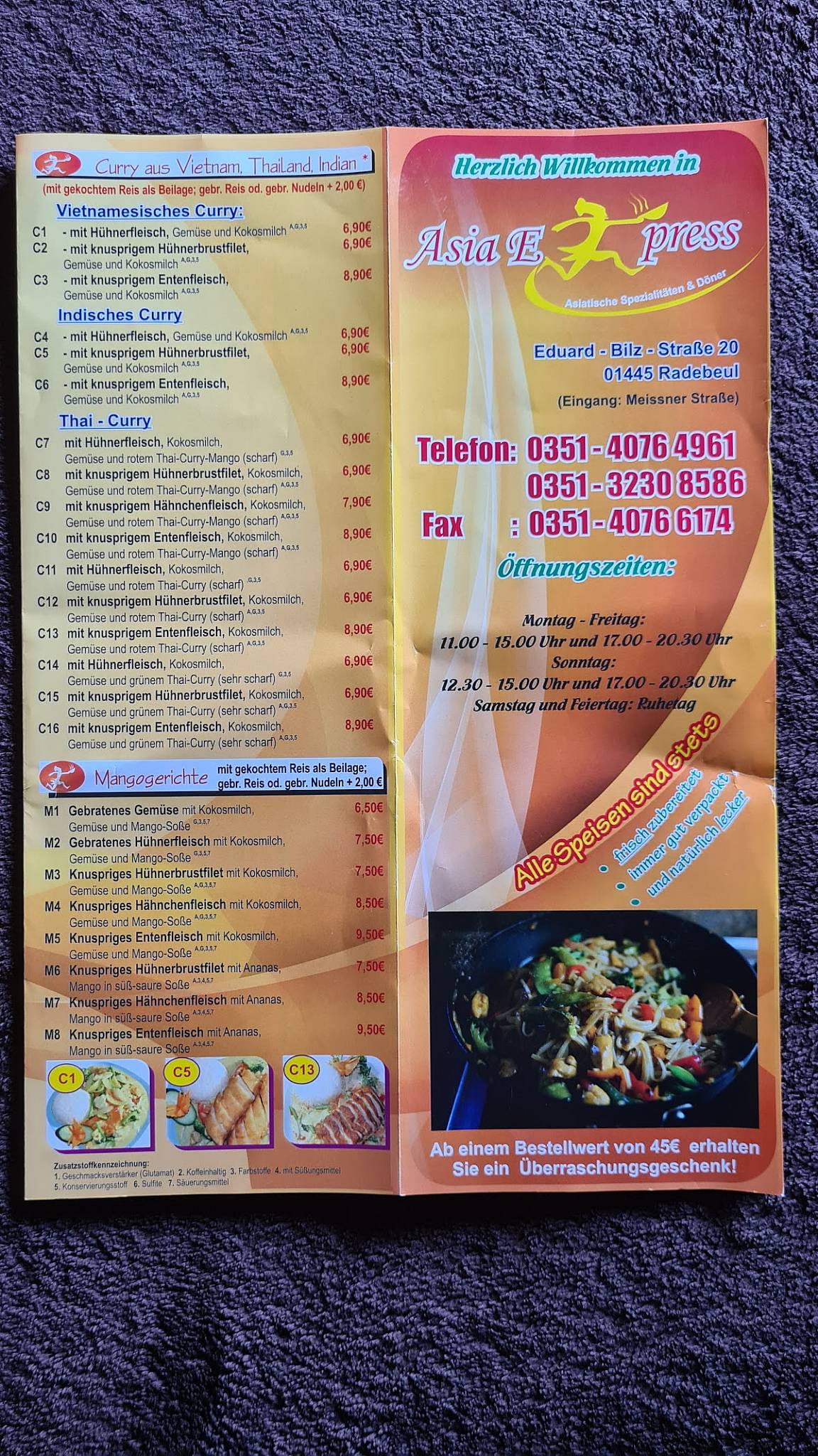 Menu de Asia Express