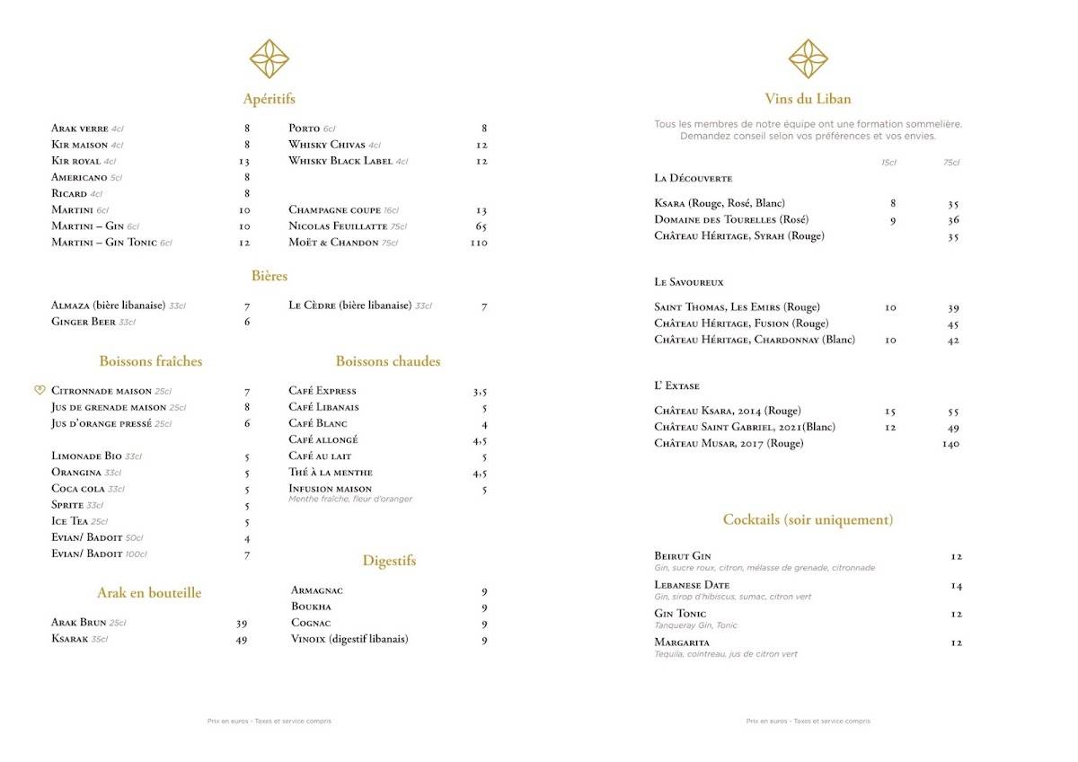 Menu de Assanabel Saint-Germain-des-Prés