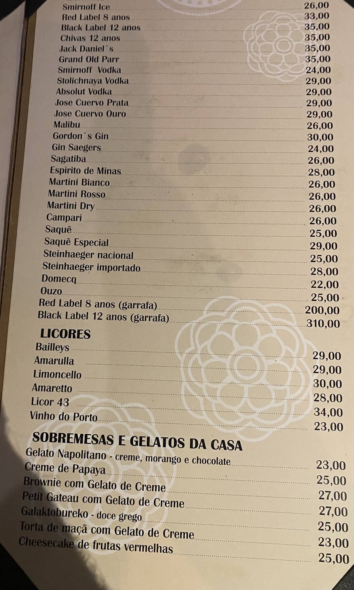 Athenas Restaurante cardápio