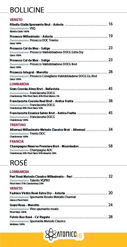 Menu di Atomico 16 