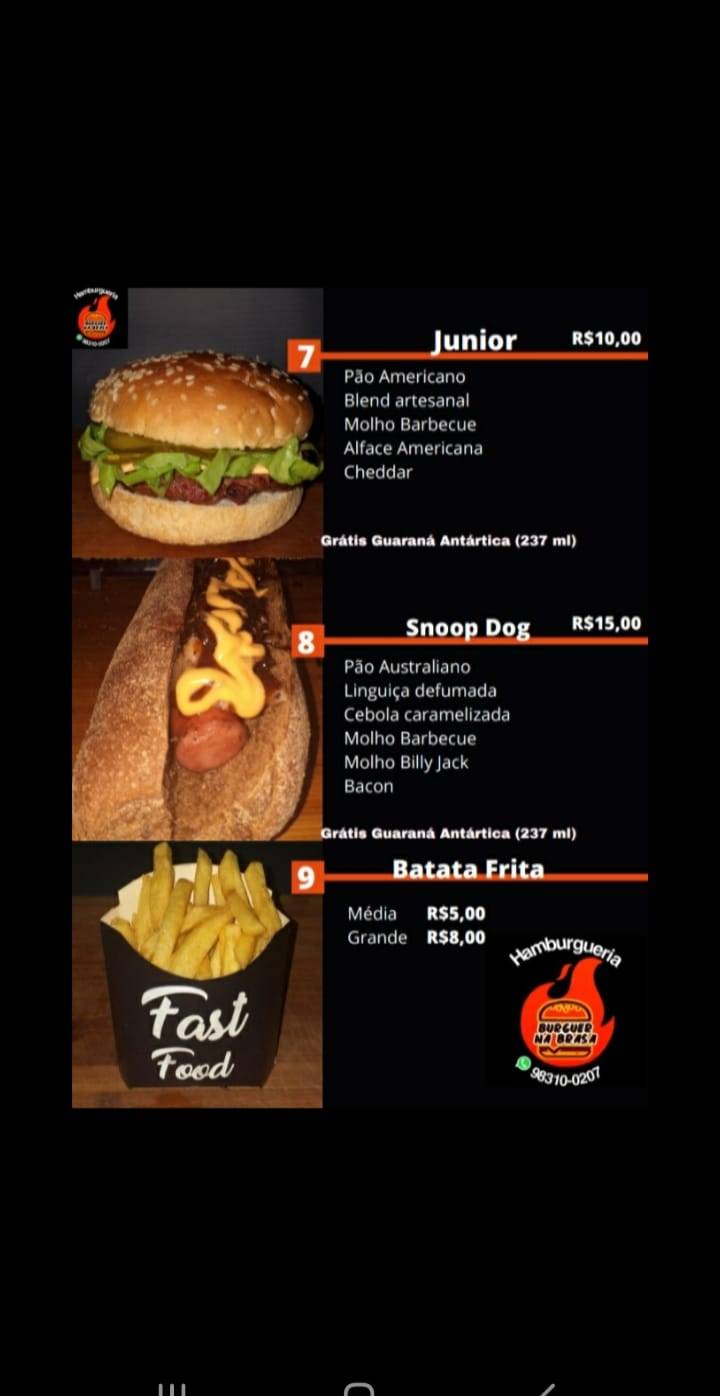 BURGUER NA BRASA HAMBURGUERIA cardápio