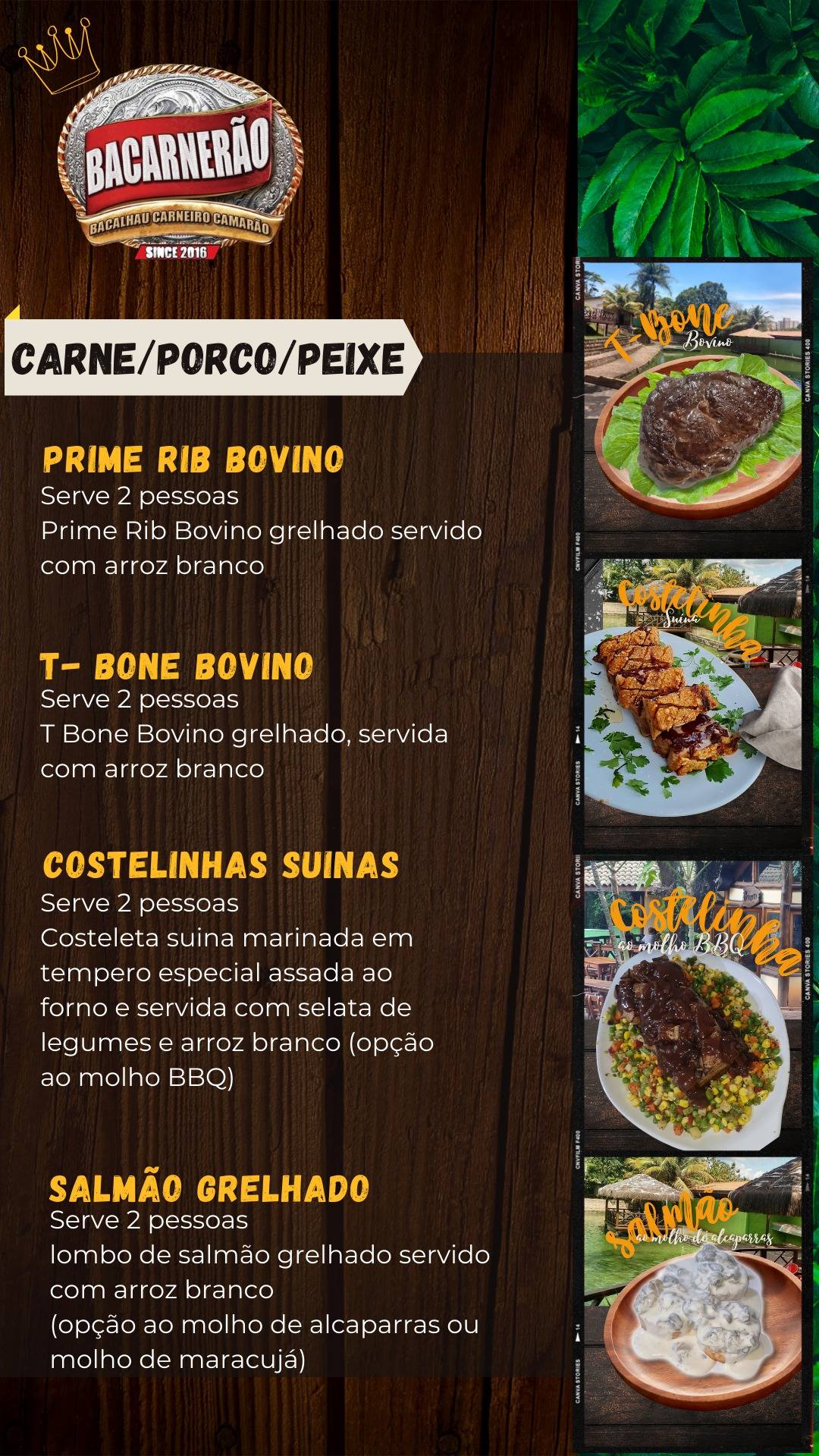 Bacarnerão cardápio