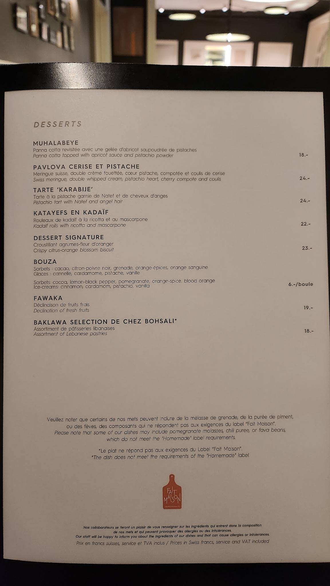 Menu di Restaurant Balila 