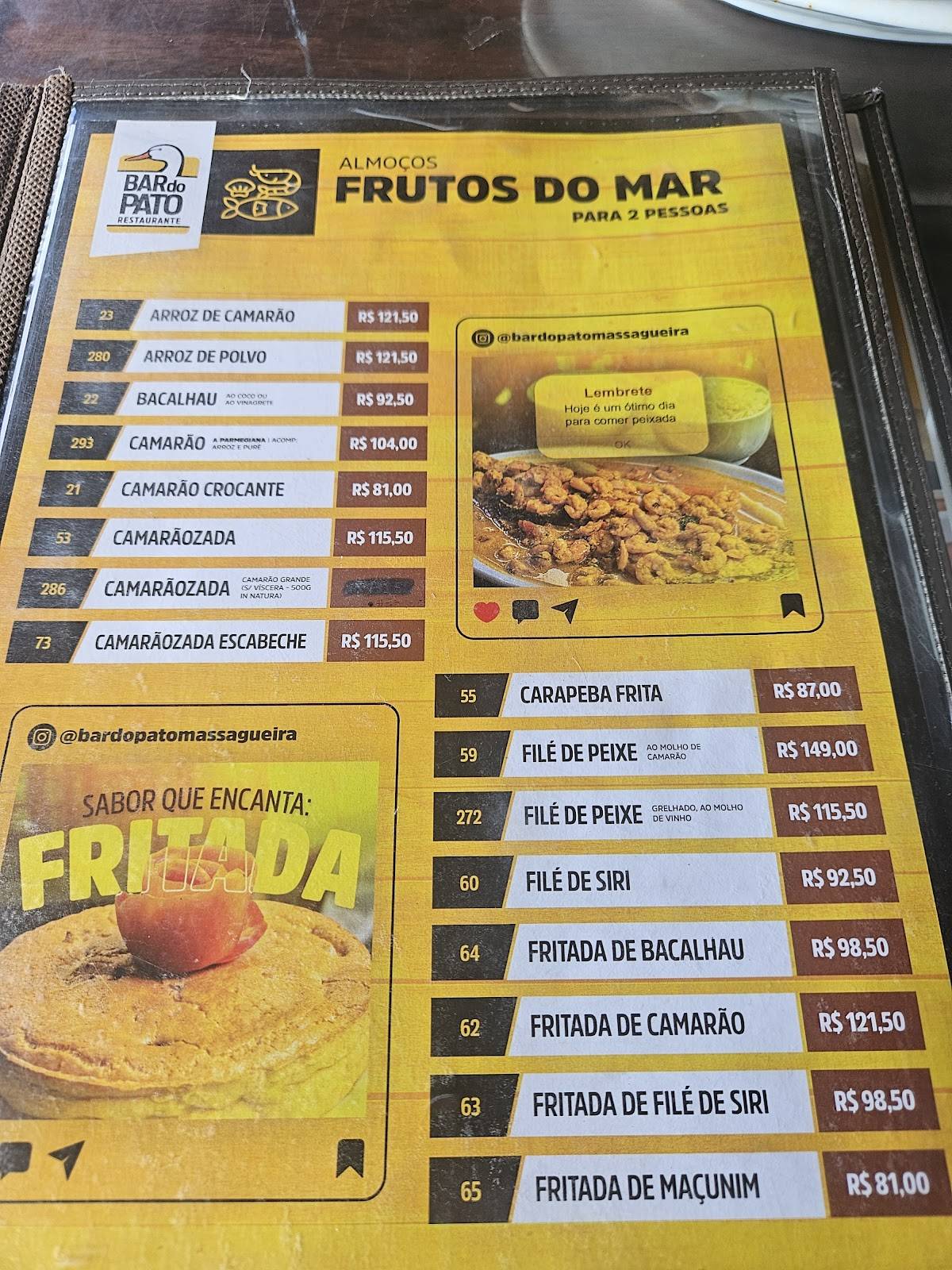 Bar Do Pato cardápio