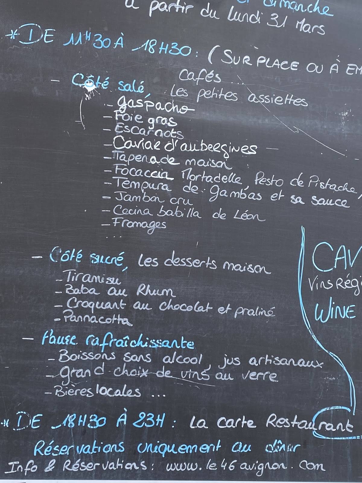 Menu de Restaurant Bar à Vin Le 46