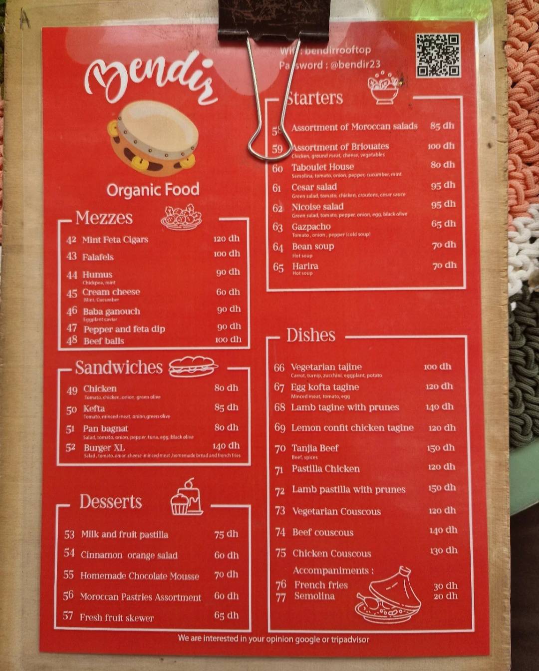 Menu de Bendir Rooftop