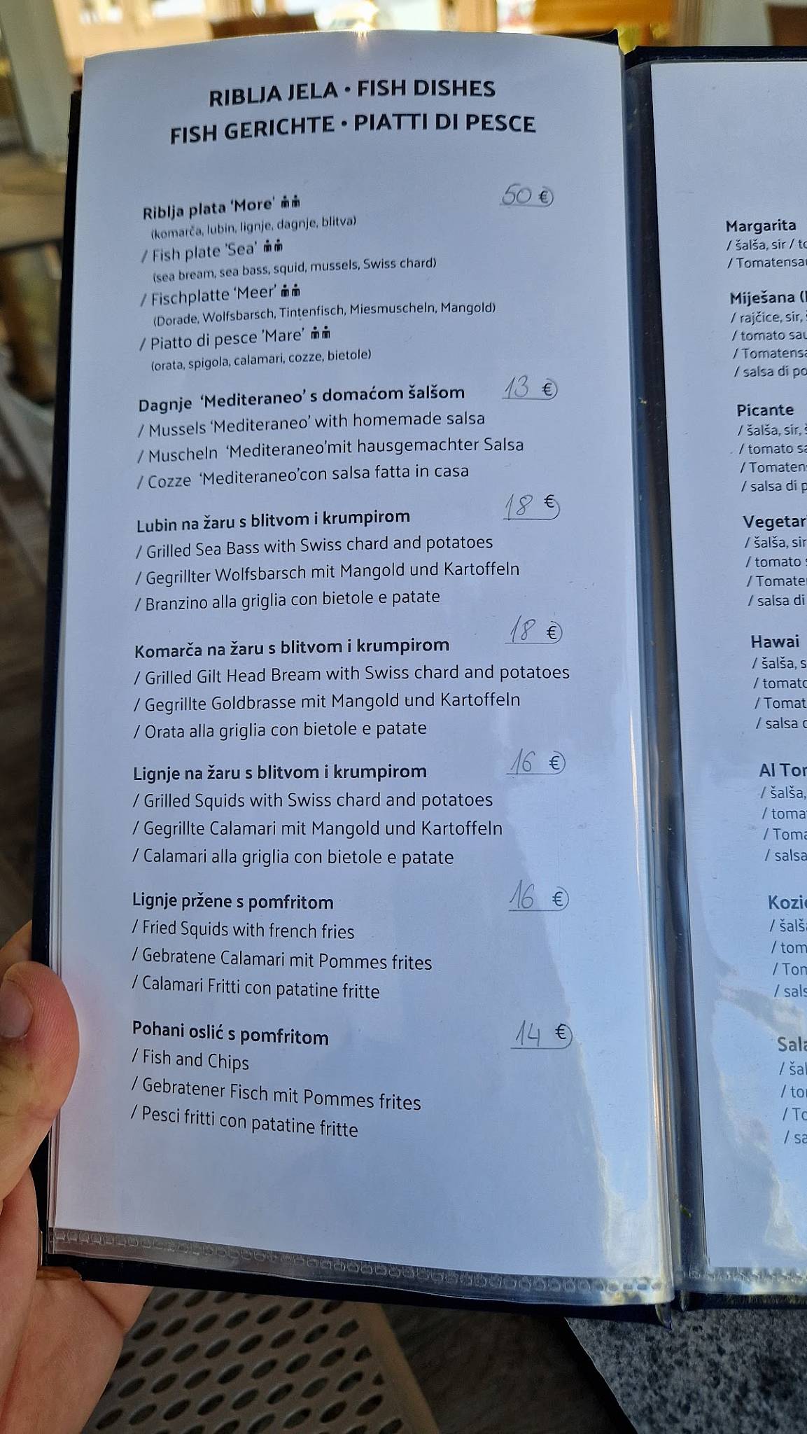 Menu di Bistro pizzerija "MORE" 