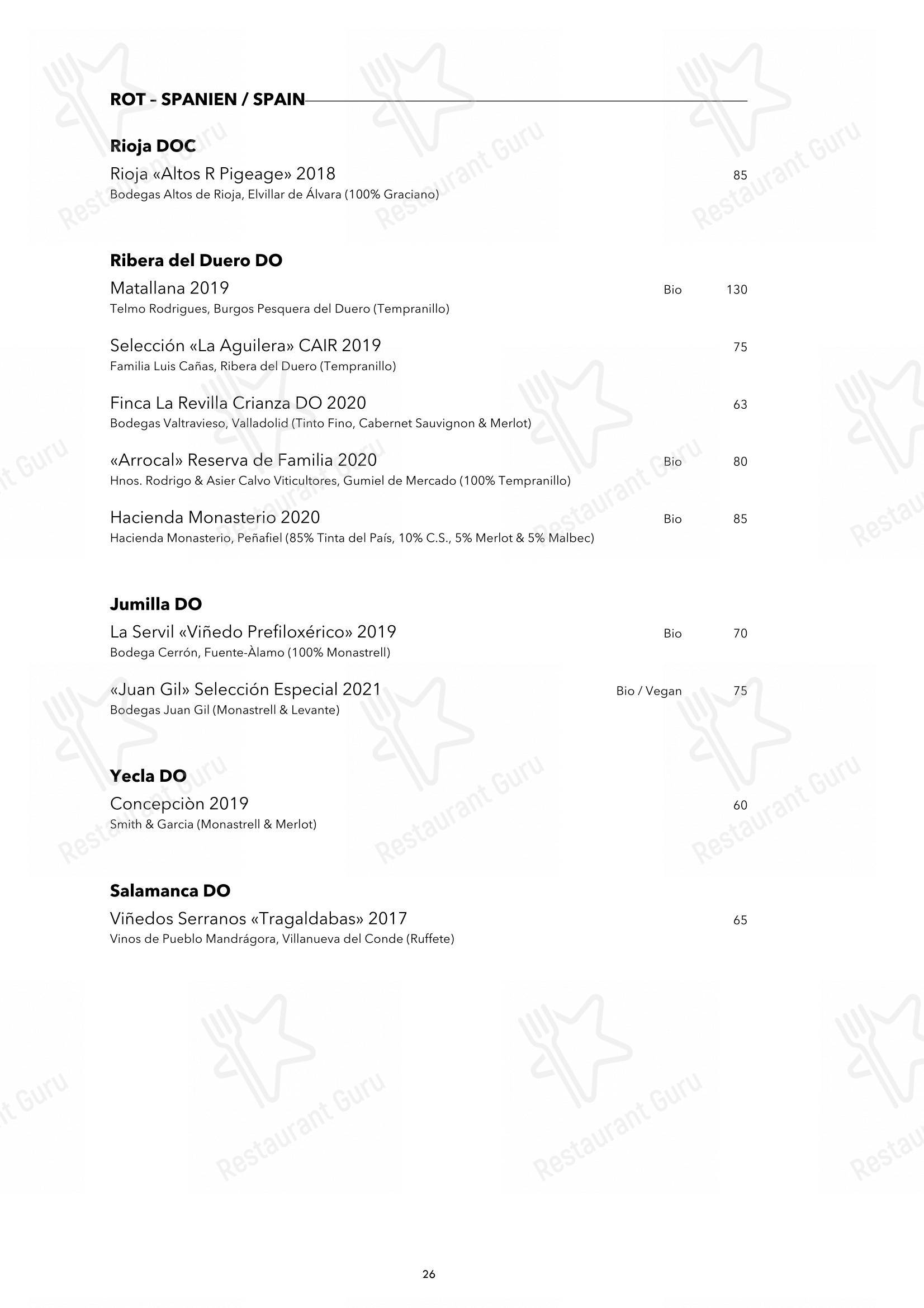 Blaue Ente in Zurigo - Основное меню