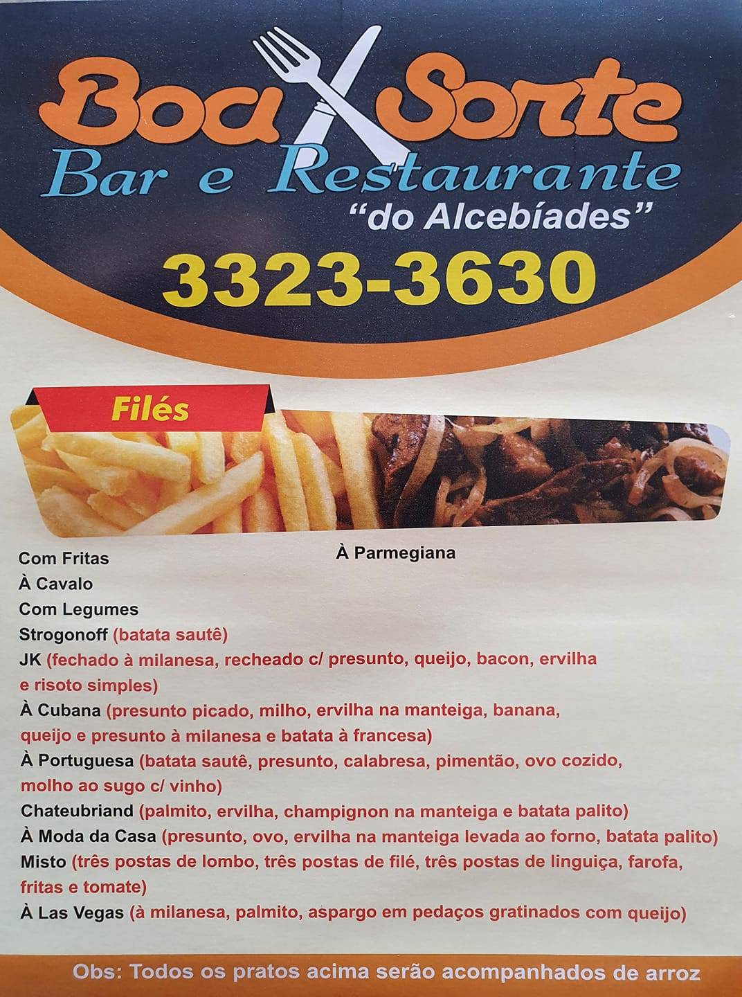 Boa Sorte Bar e Restaurante do Alcebíades cardápio