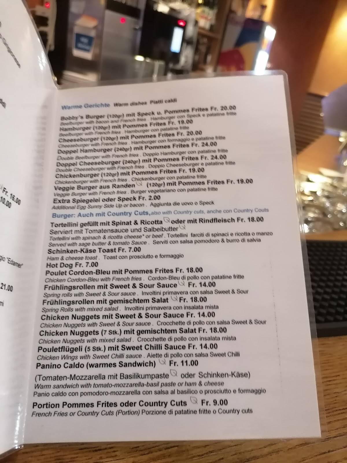 Menu di Bobby's Pub 