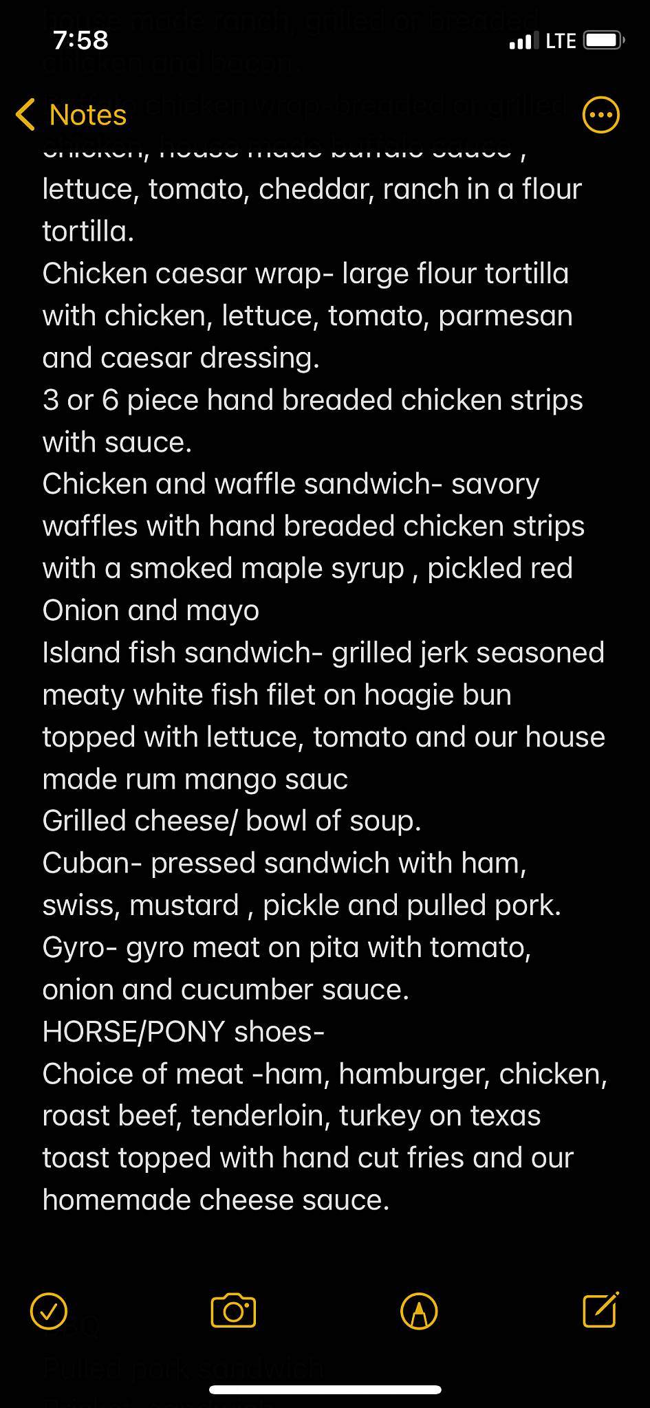 Menu at Brick's Exquisite Eats restaurant, Assumption