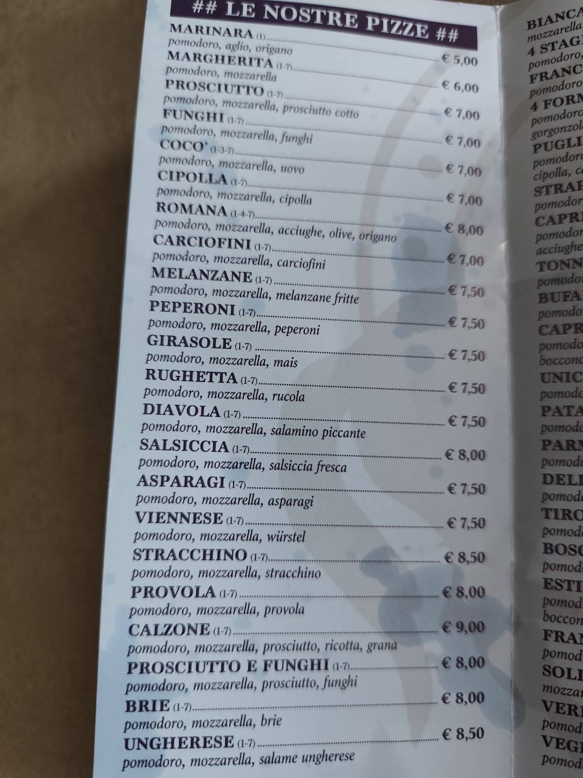 Menu di Buffet Pizzeria Rino 