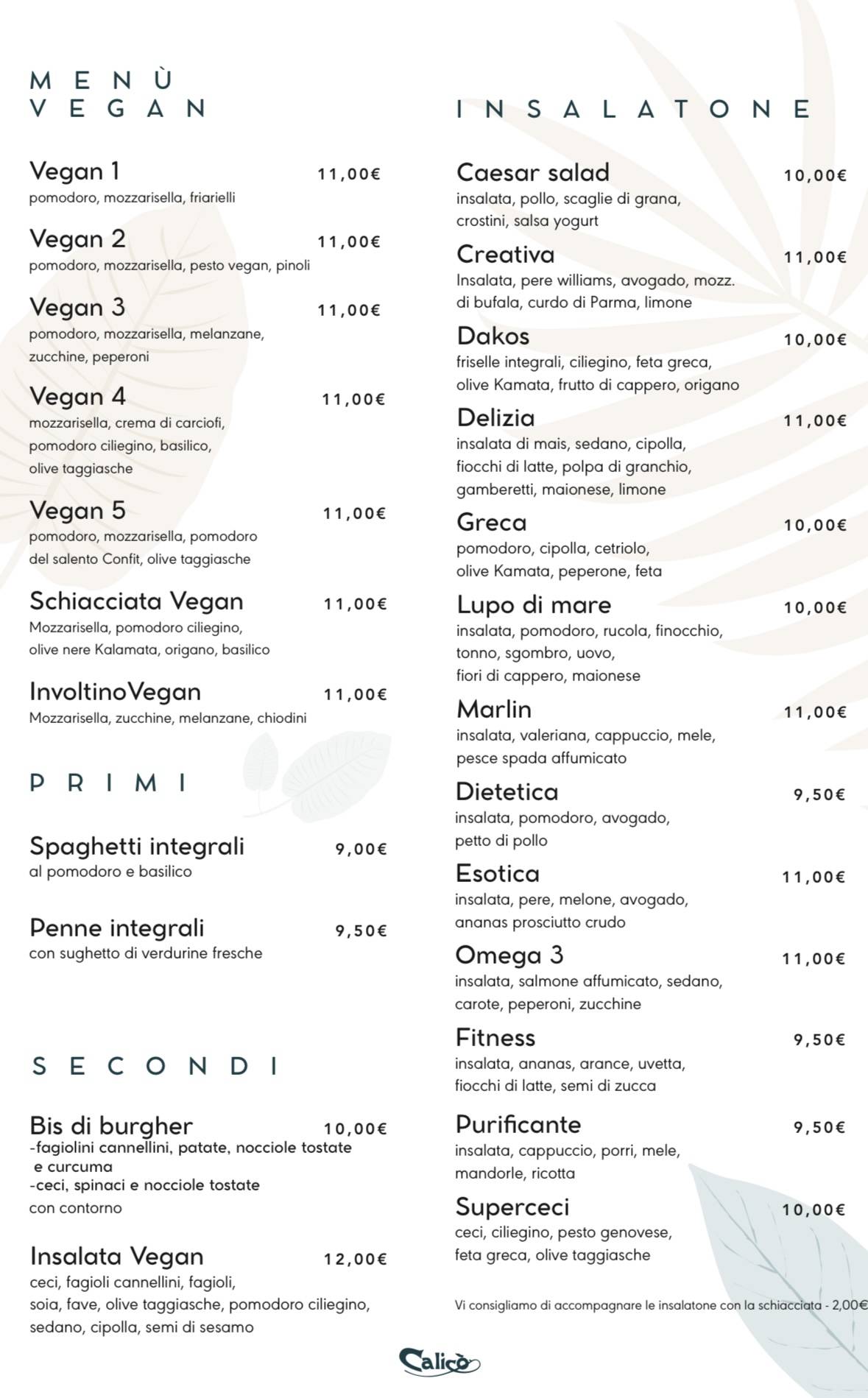Menu di Calicò 