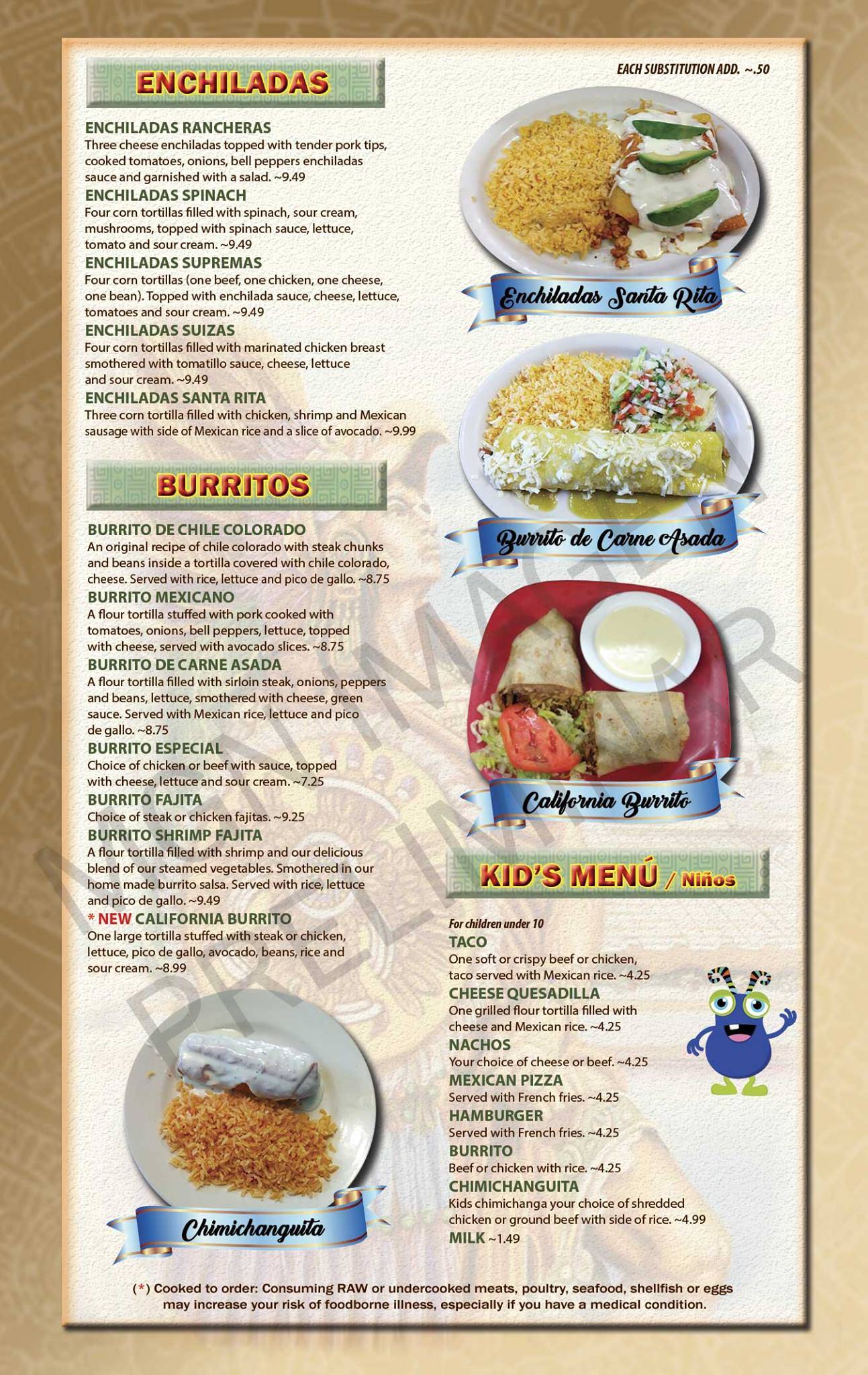 Menu at Cancun Mexican Restaurant, Greeneville