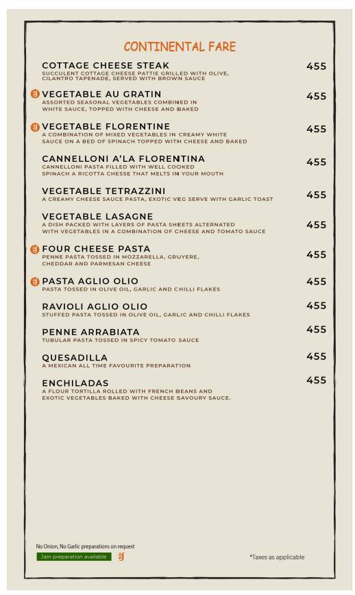 Casa Kitchen menu