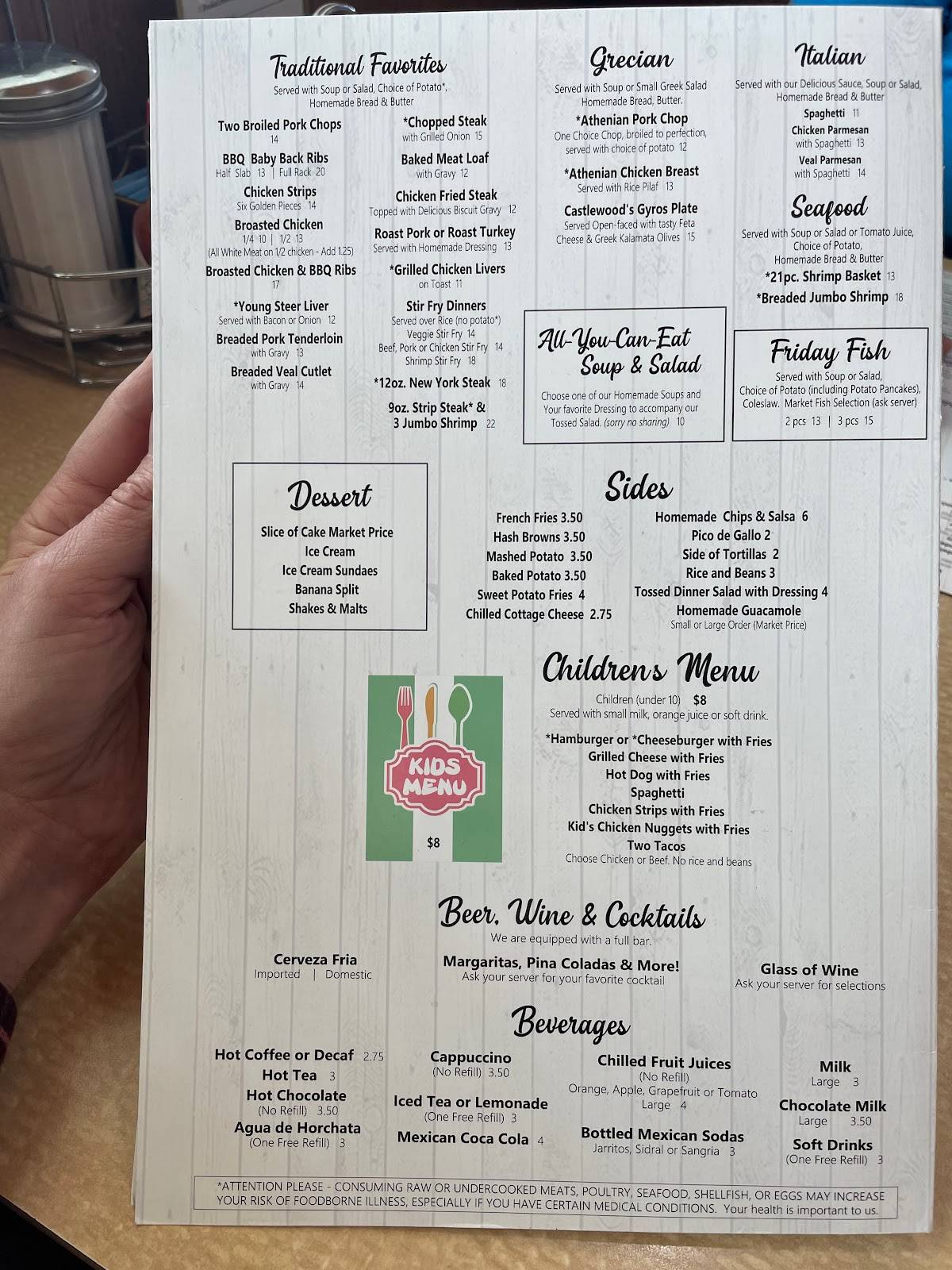 Menu at Castlewood Restaurant, Sturtevant