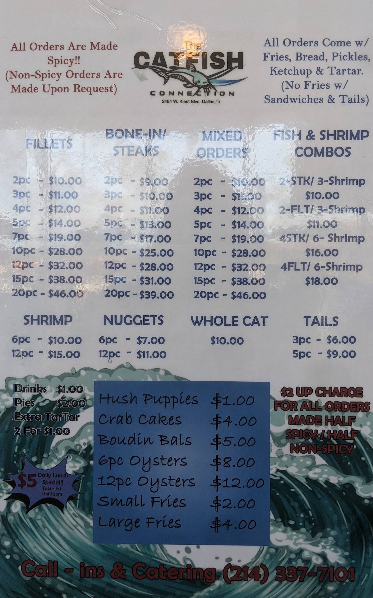 Menu at Catfish Connection restaurant, Dallas, W Kiest Blvd