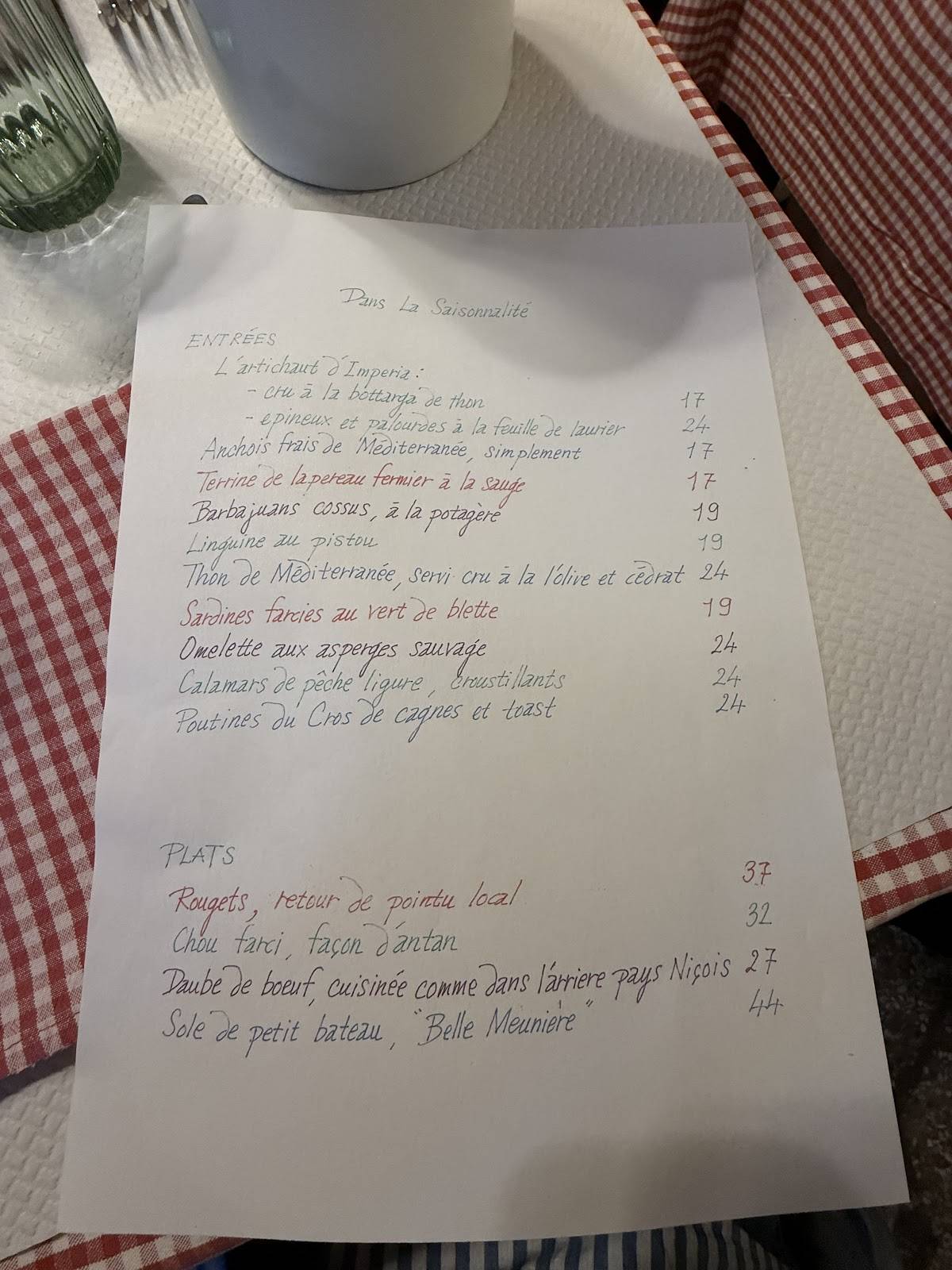 Menu de Restaurant Chez Davia