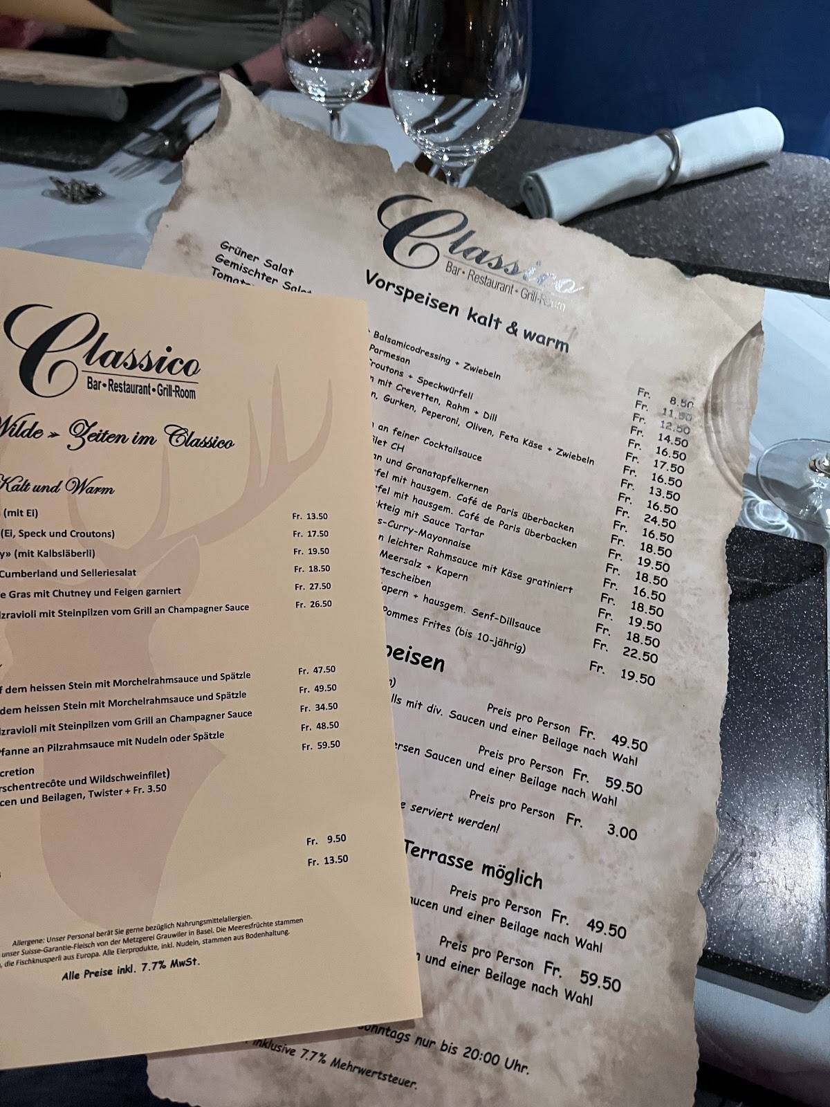 Menu di Restaurant Classico-steakhouse 
