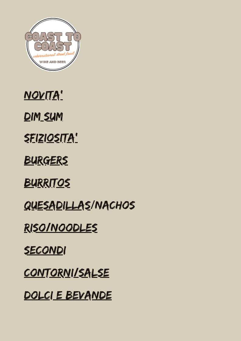 Menu di Coast to Coast 