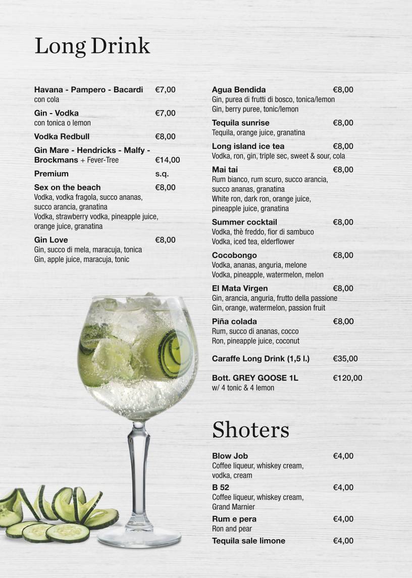 Menu di Cocobongo Bibione 
