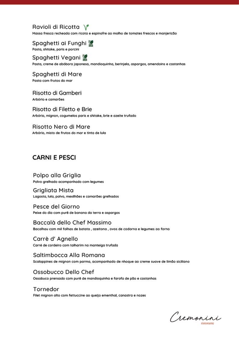 Cremonini Ristorante cardápio