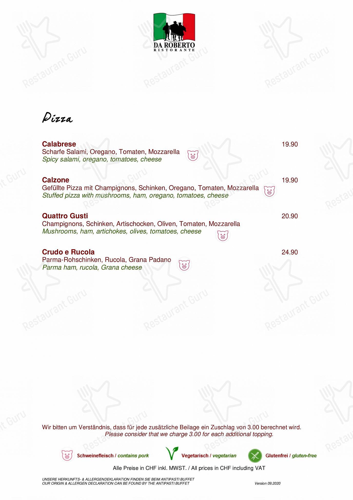 Catering Menu per Ristorante Da Roberto in Basilea