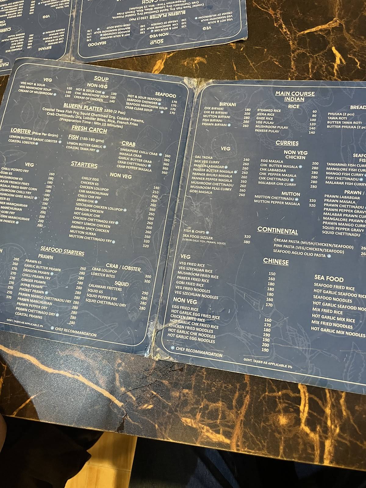 De Bluefin Seafood Multicuisine Restaurant menu