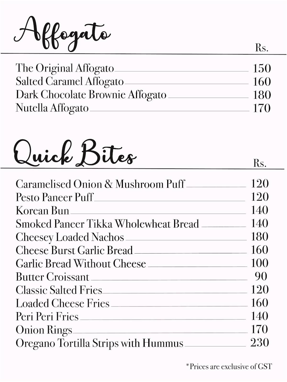 Dee's Bake Studio menu