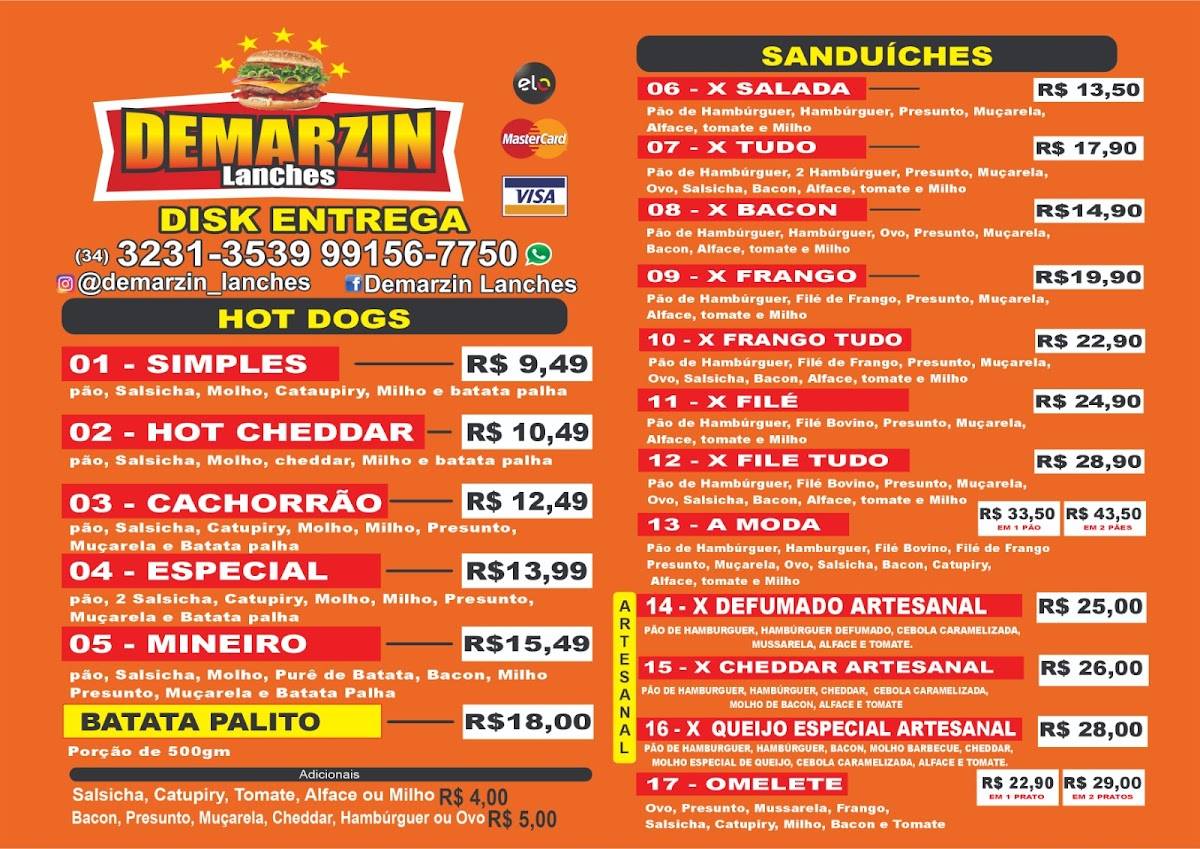 Demarzin Lanches cardápio