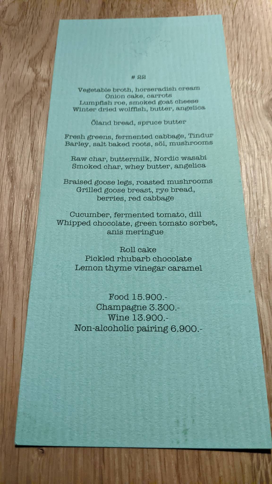 Menu at Dill Restaurant, Reykjavík, Laugavegur 59