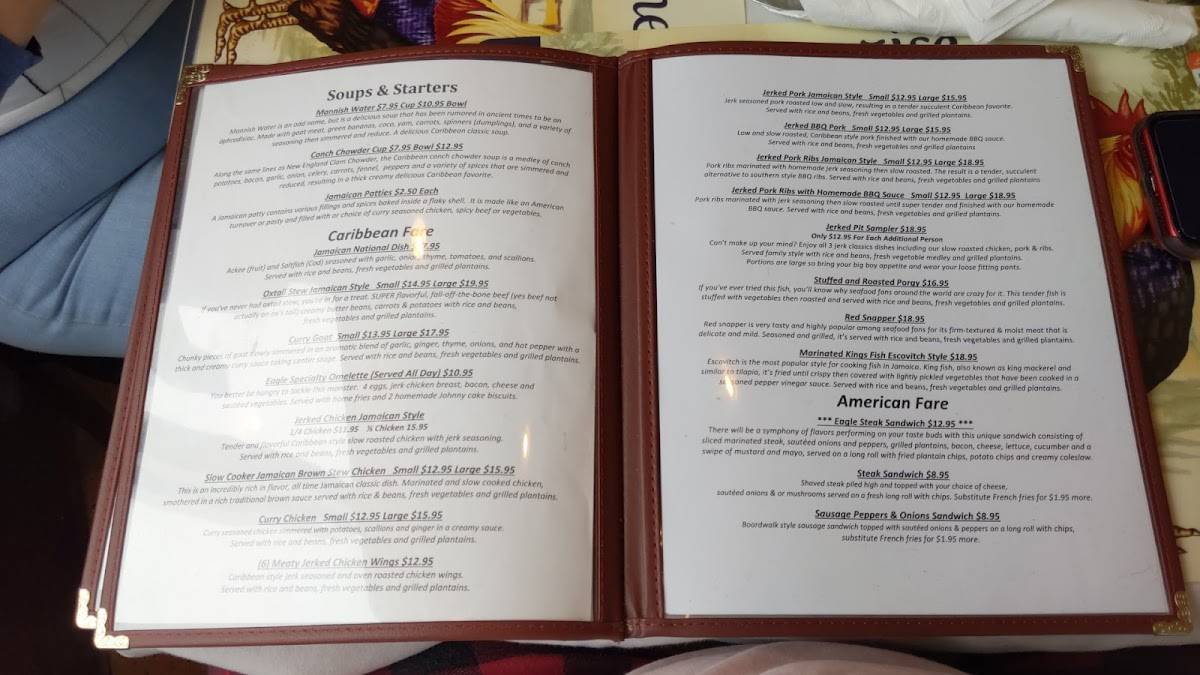 Menu at Eagle Mini Diner Authentic Jamaican and American Cuisine