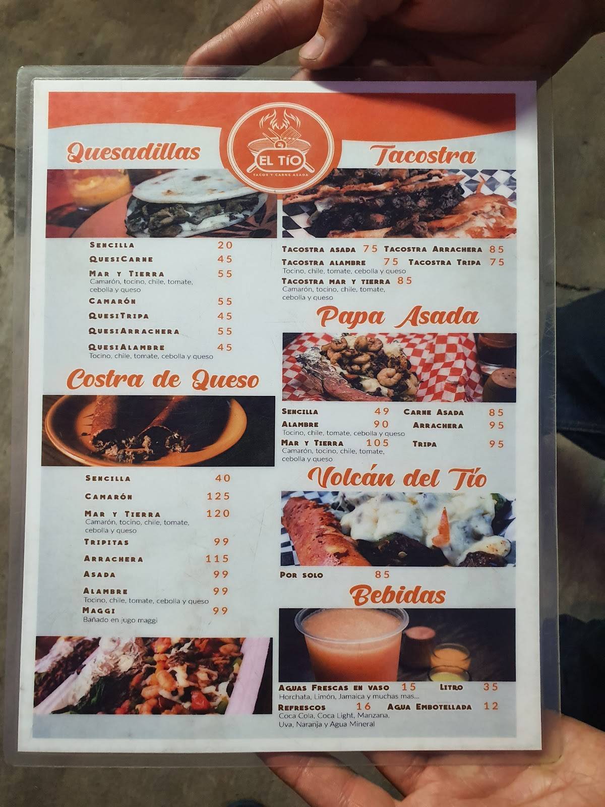 Carta del restaurante El "Tío" Tacos y carne asada, Chihuahua