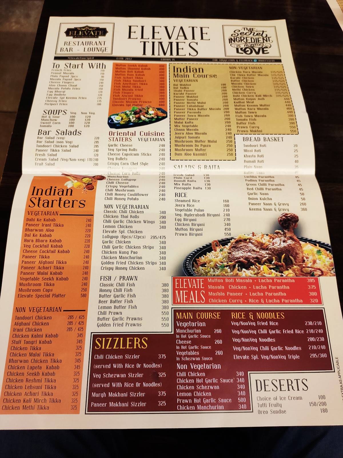 Menu at Elevate, Patiala, SCO 5