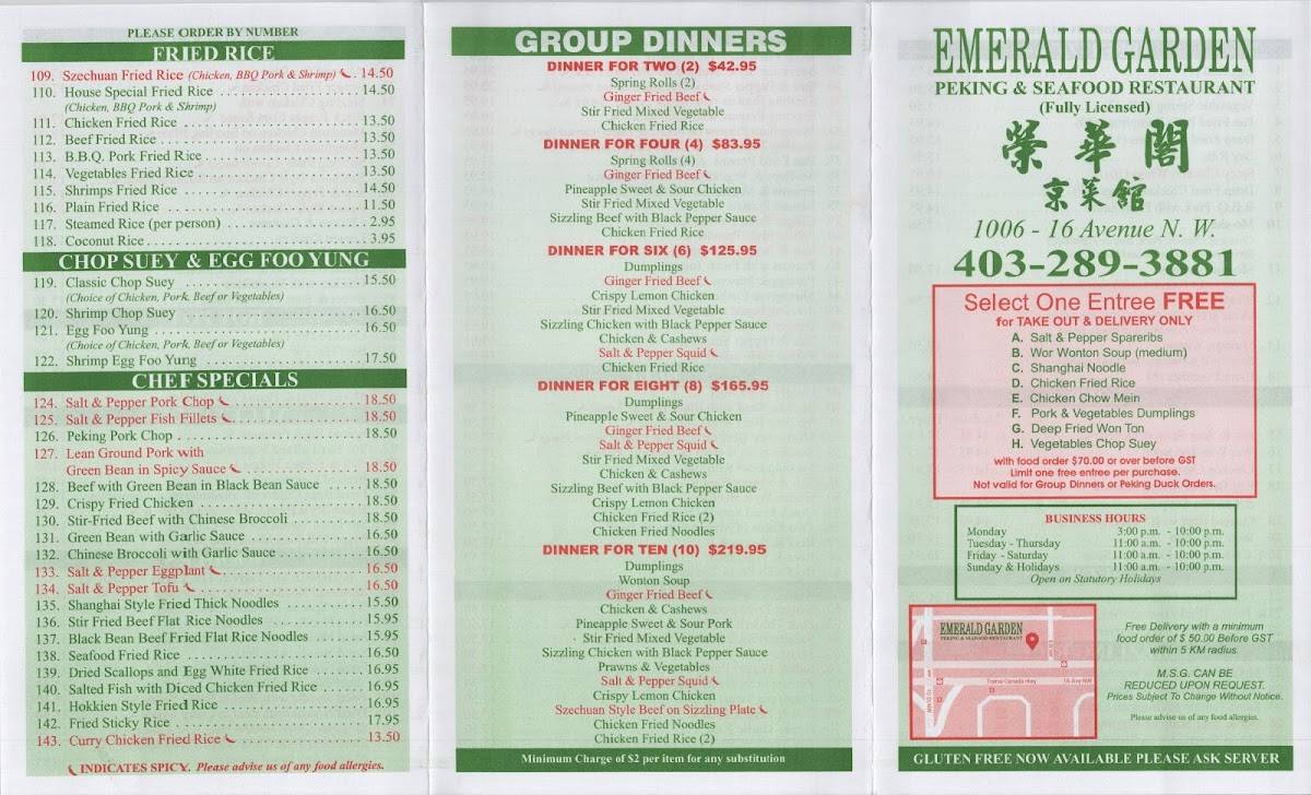 Menu At Emerald Garden Restaurant Calgary